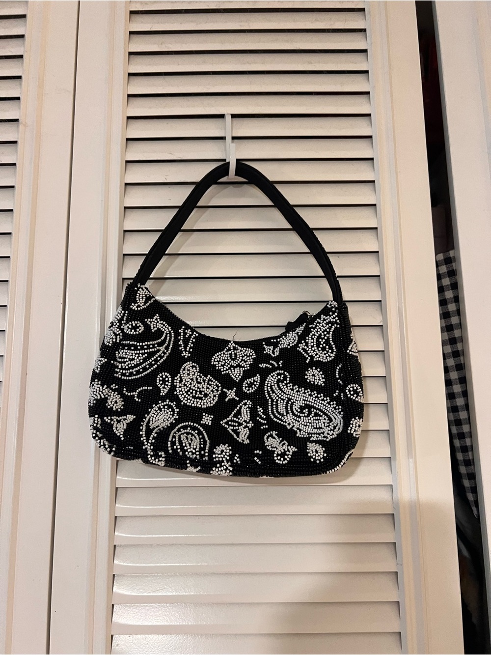 Brandon Blackwood Black & White Beaded Paisley Shoulder Bag